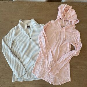 Eddie Bauer Striped Gray Pullover and Pink Hoodie Bundle